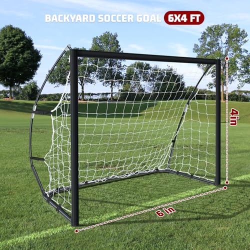 Portable Soccer Goal for Backyard, Kids Youth Adults Soccer Goal Set with Net + Ground Stakes, Soccer Target and Agility Speed Training Equipment - style: 6 x 4 Feet