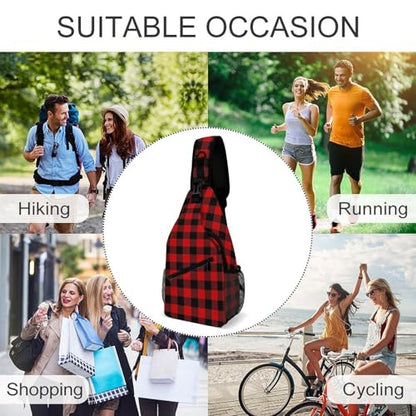Red Buffalo Plaid Sling Bag Sling Backpack,Shoulder Chest Crossbody Bag Purse Lightweight Multipurpose Small Daypack Outdoor Hiking Camping Travel Women Men - color: Style (294)