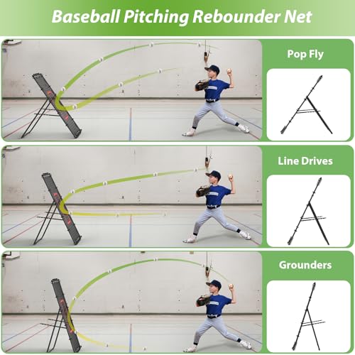 LIANTRAL Baseball Rebounder Net 4 x 4.5FT - Portable Bounce Back Trainer for Soccer, Volleyball, Softball & Lacrosse, Adjustable Kickback Target Goal for Shooting, Passing & Control Training