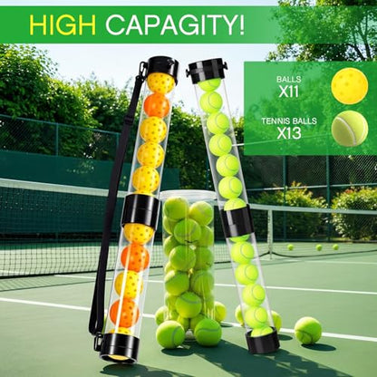 Soulchen 2 Pack Ball Retriever Upper Compatible with Pickleball Tennis Pickup Tube Holds 11/16 Balls with Shoulder Strap Easy Pickup Portable Ball Holder Storage Compatible with Pickleball - size: 11 Balls