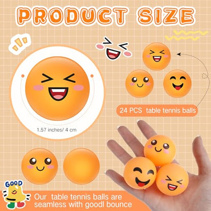 24 PCS Table Tennis Balls Novelty Face 3 Special Emotion Cute Table Tennis Balls Accessories for All Golfers Christmas Birthday Gift Fun Table Tennis Gift - color: yellow