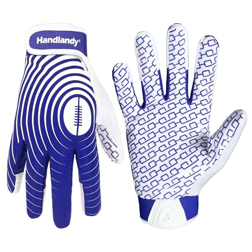 HANDLANDY Youth Football Gloves, Kids Sticky Receiver Gloves,Super Grip Football Glove Best Gift for Boys,Girls - color: White and Blue, size: X-Small-Youth