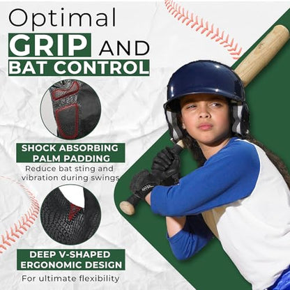 HANDLANDY Baseball Batting Gloves for Adult Youth, Grip Breathable Softball Batting Gloves Fit Men Kids Boys Girls - color: Raven Black-Kids, size: Kids Medium