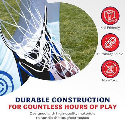 Preferred Toys 65” Inflatable Football Target Net Toss Game - Double-Sided Throwing Practice Football Stuff with Mini Balls - Backyard Tailgate Party Sports Toy for Kids & Adults - color: Robot Red/Blue