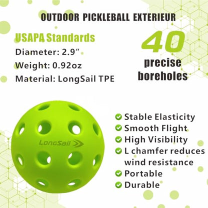 P40 Outdoor Pickleballs Non-Friable & Non-Deformable USAPA Durability Indoor Pickle Ball Leisure Sports Beginners Club Neon Green 3/12/36 Pack