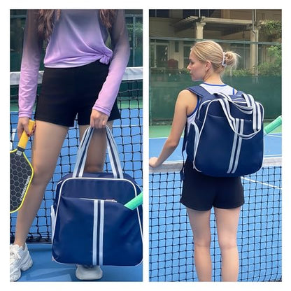 Pickleball Bag for Women Men, Large Pickleball Backpack with Shoe Compartment, Pickle Ball Bag with Paddle Cover Pocket Holds 2 Paddles - color: Navy Blue
