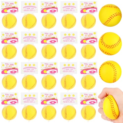 LiYiQ 24Pcs 2.36 Inch Softball Stress Balls Mini Foam Squeeze Balls for Softball Party Favors Softball Party Decorations Softball Goodie Bag Stuffers - style: New Softball