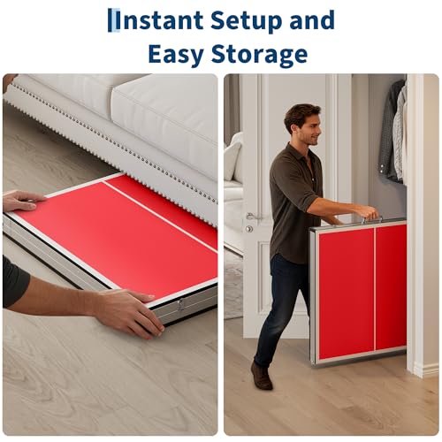 Portable Ping Pong Table, 6X3 ft Foldable Table Tennis Game Tables with Handle, Net, 2 Paddles & 3 Balls, Indoor Outdoor Folding Ping Pong Tables for Adults & Teens, Quick Assembly