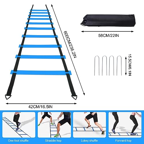 Soccer Speed Agility Training Set - 20FT Agility Ladder 12/16 Sports Cones and Soccer Kick Trainer Football Training Equipment Footwork Drills for Youth and Adults