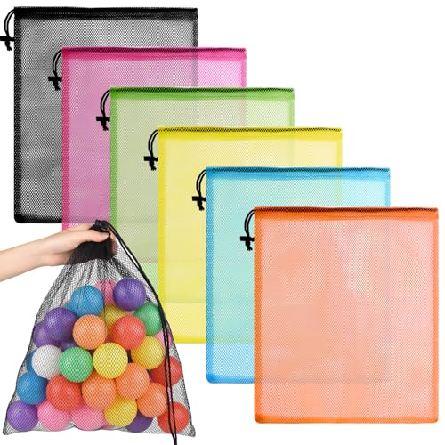 PLULON 6 Pcs Mesh Bag Drawstring Mesh Beach Bags, 18 x 12 Inch Nylon Drawstring Bag for Pool Beach Ball Toys Storage Bag for Collecting Travel Sports Gym (Multicolor) - color: Multicolor