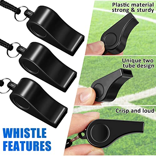 Flutesan 48 Pcs Whistles Bulk with Lanyard Sports Loud Crisp Sound Whistles for Coach Referees Training Emergency - color: Black