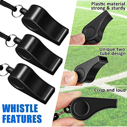 Flutesan 48 Pcs Whistles Bulk with Lanyard Sports Loud Crisp Sound Whistles for Coach Referees Training Emergency - color: Black