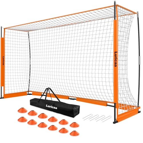 Soccer Goal, 12×6 ft /16×7 ft Portable Soccer Goals Net for Backyard, Quick Setup Training Equipment with 1 Carry Bag, 4 Ground Nails, 12 Training Cones - color: 12×6FT Orange