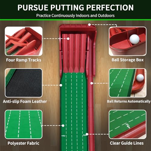 Crestgolf Professional Golf Practice Mat with Physical Feedback System – Engineer-Grade Composite, Automatic Ball Return,8 feet Suitable for Indoor Practice of Putting(Putting Green Golf Game Gift)