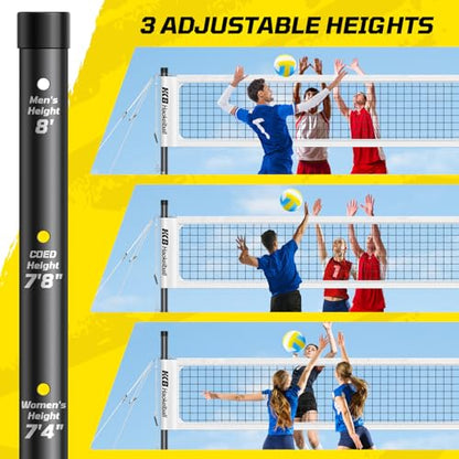 Haokelball Outdoor Volleyball Net Set for Backyard, 32FT Regulation, 3-Level Adjustable Height & Anti-Sag Tension System, Heavy Duty Thick Poles, Includes Volleyball, Pump, Boundary Line and Carry Bag - color: C-White