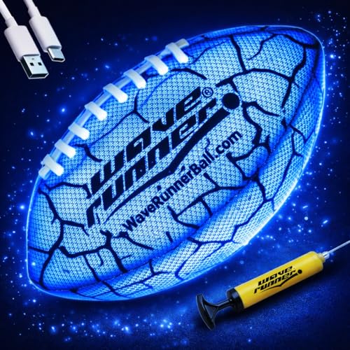 Wave Runner Light Up Football for Kids, Glow in The Dark LED Football, Rechargeable Football, Junior Size Waterproof Football Toy, Outdoor Football Gifts for Boys 8-12 - color: Blue (Rechargeable)