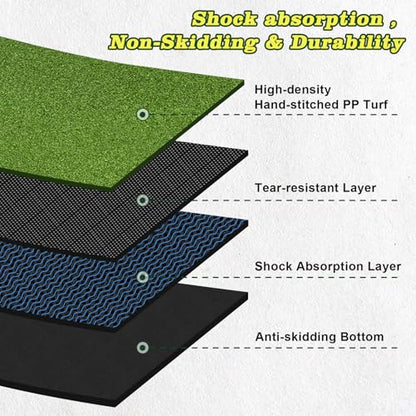 Tri-Turf Premium Golf Hitting Mat, 6x4ft Extra Large, 50mm/55mm/31mm Extra Thick, Non-Slip Foam Base, Dense Artificial Grass, Accept Real Tees, Indoor & Outdoor Practice, Drive/Chip/Pitch, with Tees