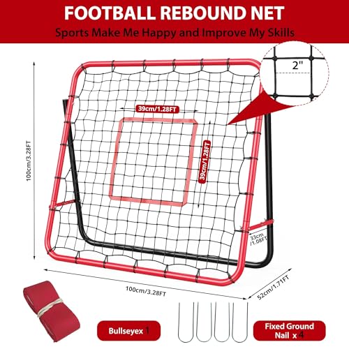 Rebounder Net with Quick-Switch Angle, Soccer/Baseball/Volleyball Pitchback Trainer for Control & Passing Practice, Easy Setup Great Gift for Kids, Teens & Adults
