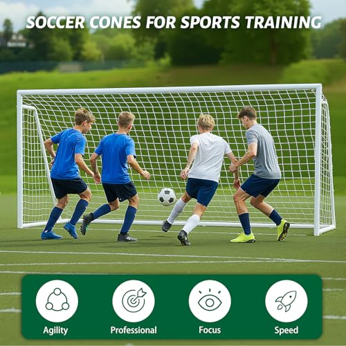 NAIZEA Soccer Goals - 24x8/21x7/18x7/12x6/16x7/10x6/8x6/6x4FT Soccer Goals for Backyard Training- Portable Metal Soccer Net for Youth & Adults - Heavy Duty Steel for Indoor Outdoor Games & Practice - size: 16ft x 7ft, style: Trainer-White/Steel