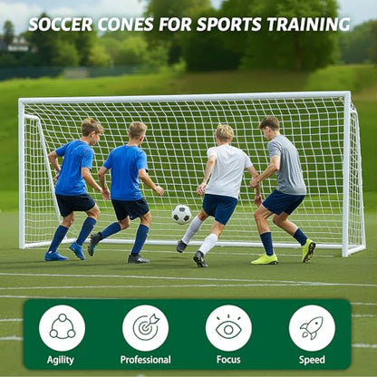 NAIZEA Soccer Goals - 24x8/21x7/18x7/12x6/16x7/10x6/8x6/6x4FT Soccer Goals for Backyard Training- Portable Metal Soccer Net for Youth & Adults - Heavy Duty Steel for Indoor Outdoor Games & Practice - size: 16ft x 7ft, style: Trainer-White/Steel