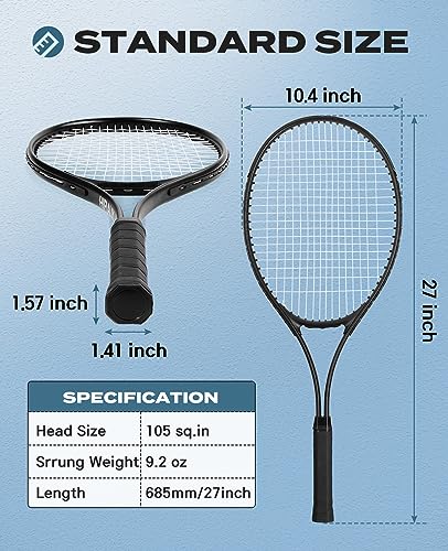HIRALIY Tennis Rackets 2 Pack for Adults Beginners - 27 Inch Lightweight Aluminum Tennis Racquet Set with 3 Balls & Carry Bag - Vibration Dampening & Large Sweet Spot for Men Women Couples