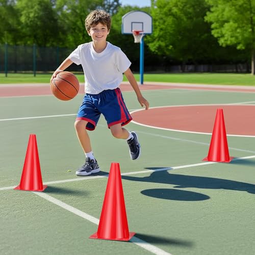 12 Inch Durable Cones,12pcs Versatile Plastic Traffic Cones and Soccer Cones for Sports Training,Agility Drills,Parking Safety,Basketball Training,Football Training. - color: red