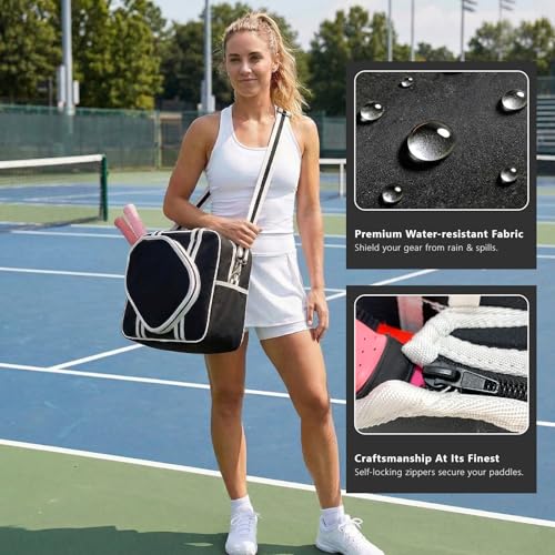 Pickleball Bag for Women Men, Tote with Adjustable Crossbody Strap, Lightweight Pickle Ball Bags with Paddle Cover Pocket Holds 2 Paddles