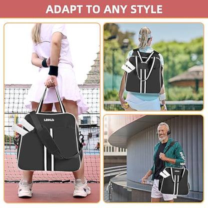 Pickleball Bag Pickle Ball Backpack for Women,Pickleball Accessory Tote Sport Equipment Bag Machine Washable with Shoe Compartment,Wet Pocket,Adjustable Shoulder Strap Fence Hook,Great Gift 30L-Black - color: Black