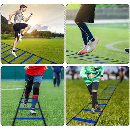 YEXEXINM Professional Agility Ladder Speed Training Equipment Set-20ft Agility Ladder,12 Soccer Cones, 4 Agility Hurdles, Running Parachute, Suitable for Soccer Football Basketball Training - color: blue