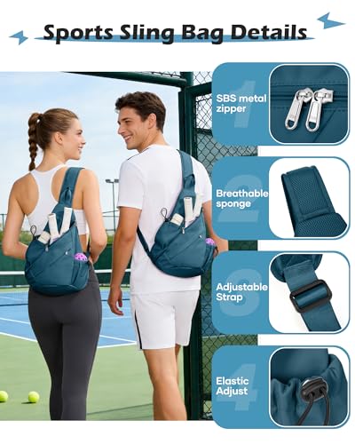 SEAFEW Pickleball Sling Bag for Men and Women, Lightweight Pickleball Crossbody Backpack with Skin-Soft Fabric & Water Bottle Holder, Peacock Blue - color: A1-blue