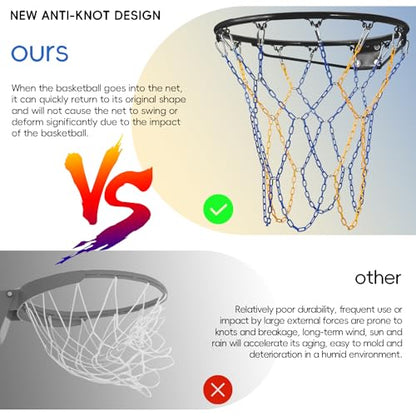 Basketball Net Heavy Duty Replacement,Carbon Steel Chain Basketball net, Anti-Rust Use Indoor Outdoor Standard 12 Loops Hoop - color: Blue/Yellow
