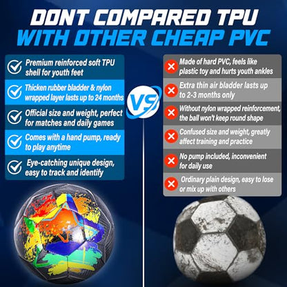Size 4 Soccer Ball, Durable Long-Lasting Construction Soccer Balls for Kids Teens Boys Girls Youth Soccer Players Skill Practicing Training Gifts