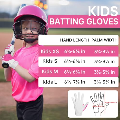 HANDLANDY Baseball Batting Gloves for Adult Youth, Grip Breathable Softball Batting Gloves Fit Men Kids Boys Girls - color: Pink-Kids, size: Kids Large