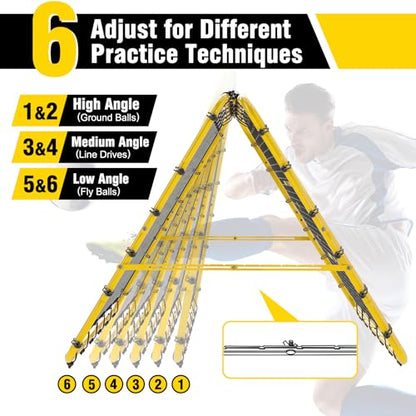 Double-Sided Soccer Rebound Net, 4×4FT Baseball Volleyball Softball Pitchback Net, Multi-Angle Adjustable Rebound Net, as a Gift for Children, Teen, Adults,Yellow