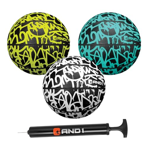 AND1 Mini Basketball Pack Set for Kids (Deflated w/Pump Included): - 7-Inch Premium Youth Size Basketballs, Easy to Grip - color: Graffiti, size: 3