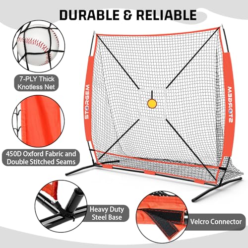 Storgem 6'X6' Baseball Softball Practice Net, Portable Baseball Net for Batting, Hitting, Pitching and Fielding, Carry Bag, Strike Zone and Batting Tee, Great for Kids Adult Youth