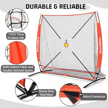 Storgem 6'X6' Baseball Softball Practice Net, Portable Baseball Net for Batting, Hitting, Pitching and Fielding, Carry Bag, Strike Zone and Batting Tee, Great for Kids Adult Youth