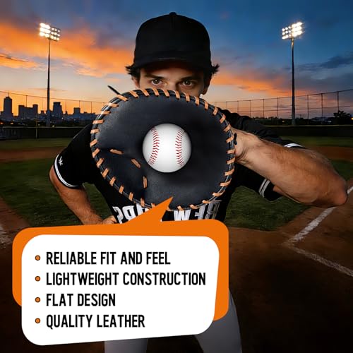 1 PC Baseball and Softball Training Glove,Flat Infield Training Glove for Right-Hand Throw,Baseball&Softball Fielding Gear PVC Infield Flat Mitt for Men&Women Catching Balls Fielding Drills&Practice - color: Black/Brown