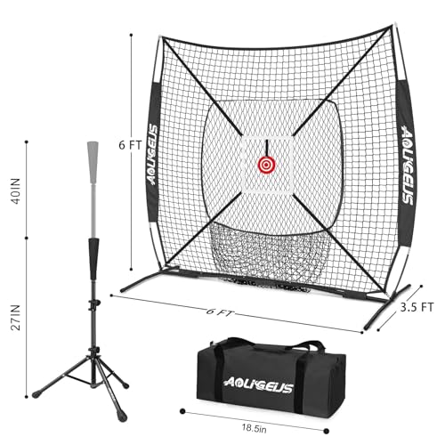 6'X6' Baseball Softball Practice Net,Pitching Net,Batting Net,with Bonus Strike Zone,Target and Bow Frame,for Hitting,Pitching,Catching - size: 6 x 6 FT, style: Strike Zone Version-Black
