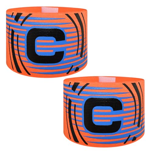 Soccer Captain Armband, 2Pcs Sports Captain Armbands Elastic Protective Arm Badge Adjustable Football Basketball Player Bands Adult Women Men - style: arc-orange