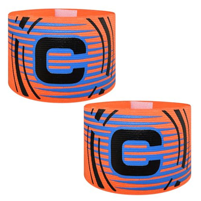 Soccer Captain Armband, 2Pcs Sports Captain Armbands Elastic Protective Arm Badge Adjustable Football Basketball Player Bands Adult Women Men - style: arc-orange