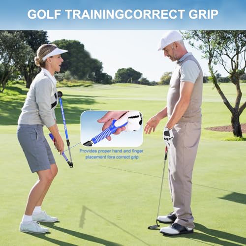 Golf Swing Trainer aid - Golf Training aid to Improve Hinge, Forearm Rotation, Shoulder turna and Grip.Portable Collapsible Swing Trainer Equipped with Golf Grip Trainer - color: BLUE