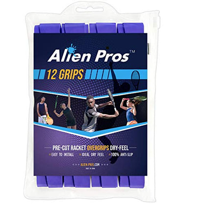ALIEN PROS Tennis Racket Grip Tape - Precut and Dry Feel Tennis Grip - Tennis Overgrip Grip Tape Tennis Racket - Wrap Your Racquet for High Performance - color: Purple 12-Pack