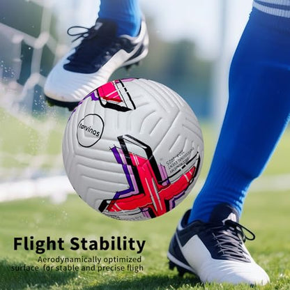Soccer Ball Size 5 with Pump, Waterproof PU Leather - Professional Training & Official Match Ball, Includes Inflation Needle & Net Storage Bag