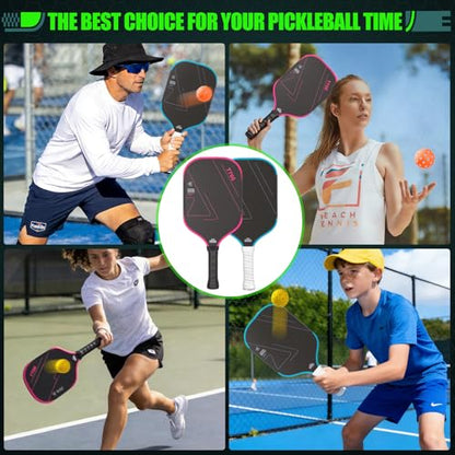 Carbon Fiber Pickleball Paddles, Lightweight Pickleball Paddle Set with Comfortable Grip, Includes Balls & Carry Bag, Pickleball Rackets for Beginners & Intermediate Players - color: Gradient red