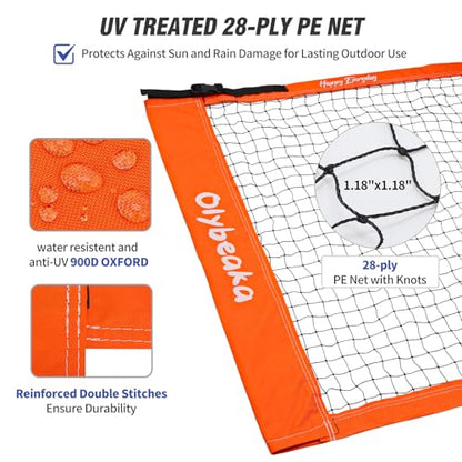 Badminton & Volleyball Combo Set 32 ft with Net, Anti-Sagging Design, 4 Badminton Rackets, 3 Birdies and PU Volleyball for Backyard Lawn Beach - color: Bright Orange