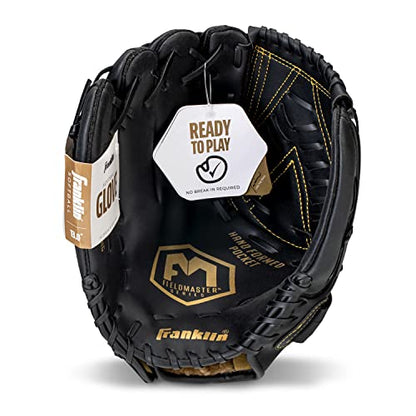 Franklin Sports Field Master Baseball + Softball Glove - Field Master Adult + Youth Baseball + Softball Mitt - Men's + Women's Gloves - Right Hand Throw - color: Black/Gold, style: 13" - Basket "V" Web