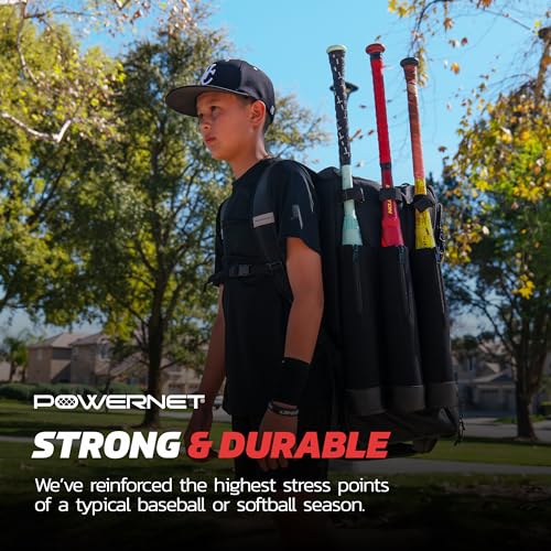 PowerNet Odyssey Softball & Baseball Bag, Rolling Backpack for Baseball Gear, Bat Bag with 4 Bat Sleeves, Cleat Compartment & Hanging Hooks