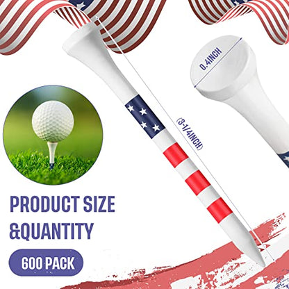 Mudder 600 Pcs Golf Tees USA American Flag Golf Tees Bulk Long Bamboo Red White and Blue Patriotic Tee for Men Women - size: 3-1/4", style: Chic