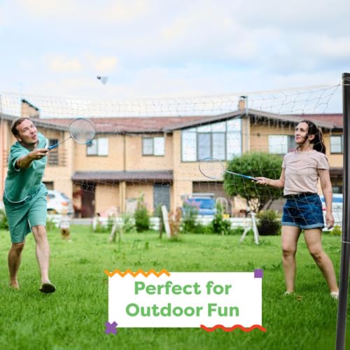 Badminton Set - Backyard Games Include 4 Badminton Rackets, 3 Birdies, Regulation-Size Net with Pole Stakes and Carry Bag - Outdoor Sports by Hey Play